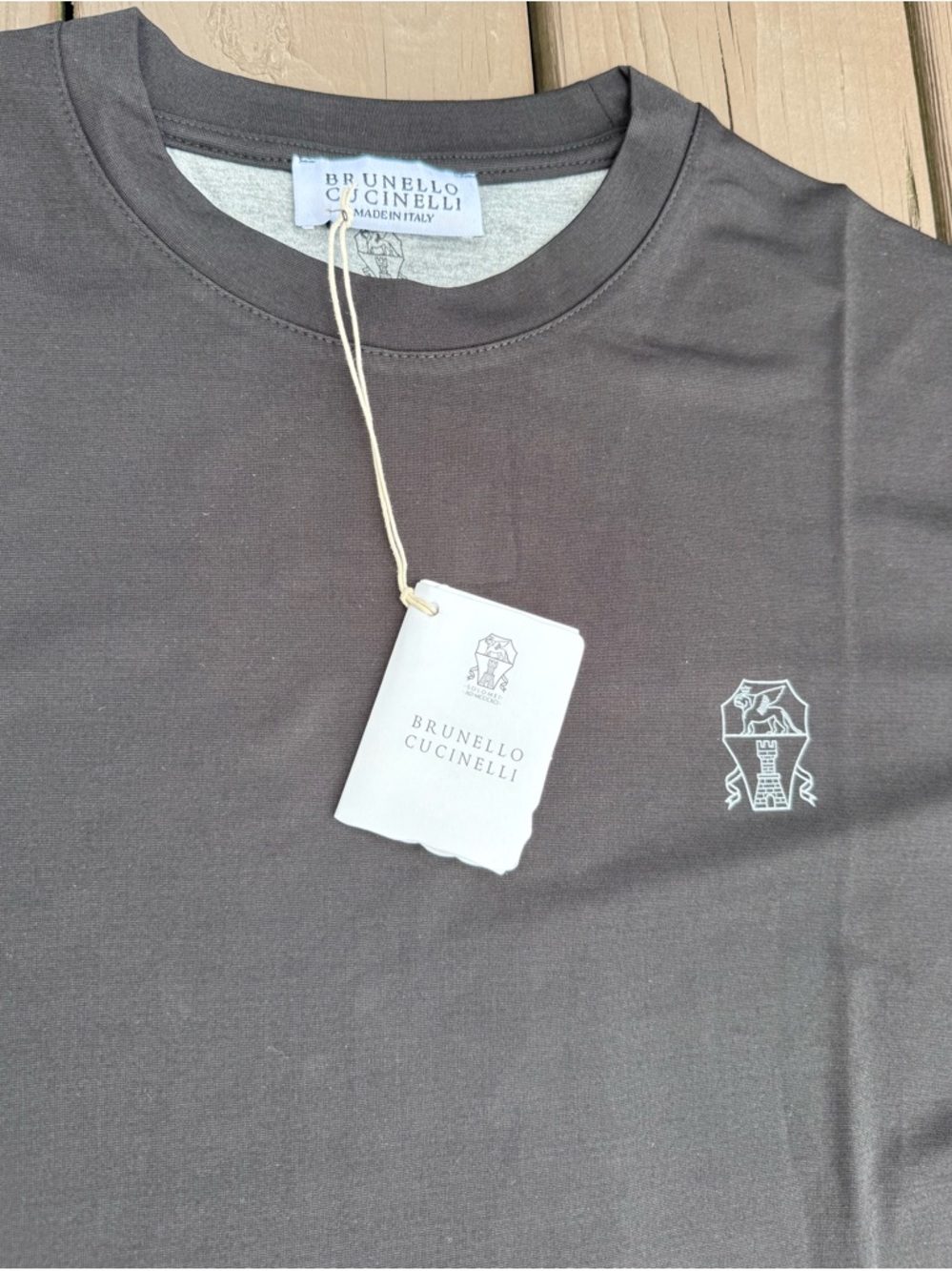 Brunello Cucinelli Men's Crewneck Short-Sleeve Tee in Charcoal with White Logo